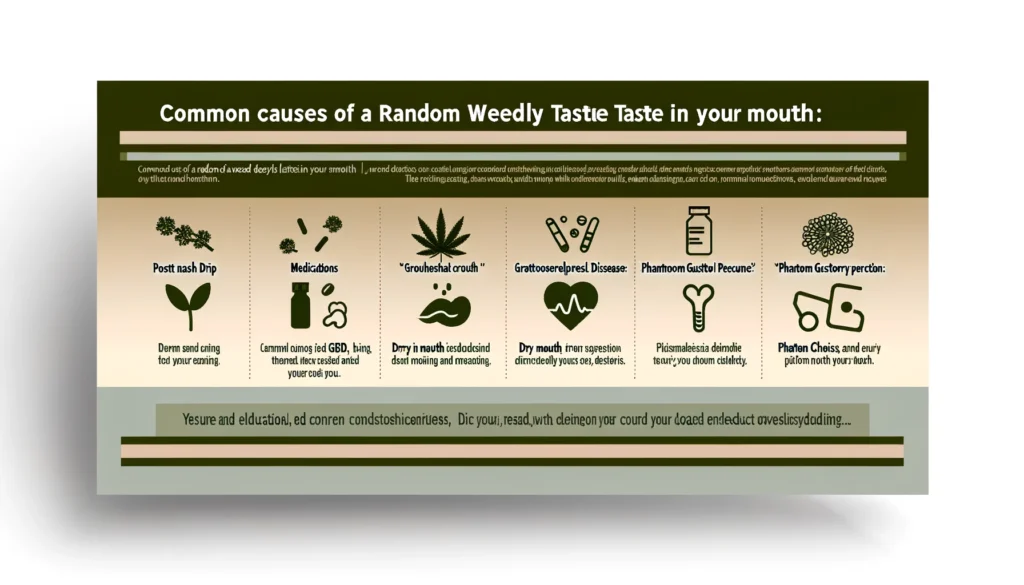 illustration of Common Causes of a Random Weedy Taste in Your Mouth