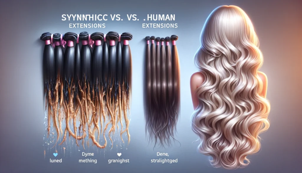 Image illustrating Synthetic vs Human Hair Extensions