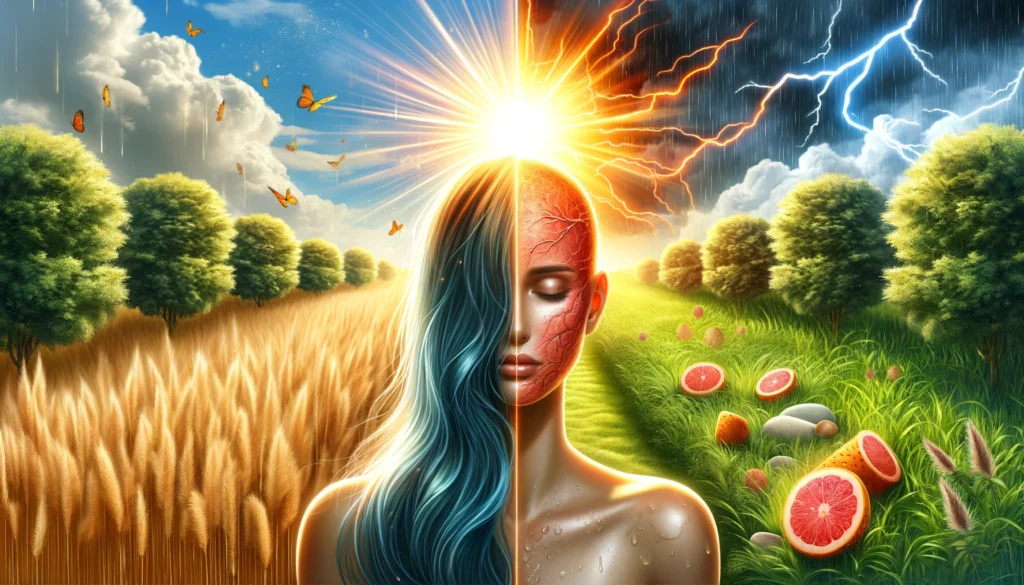 image illustrating the dual impact of sunlight on hair health