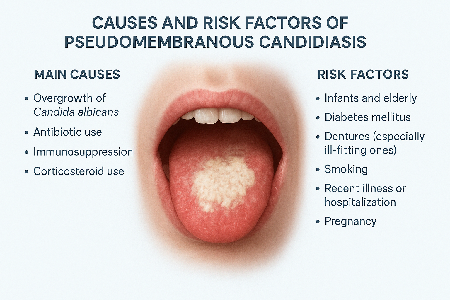 Pseudomembranous Candidiasis: Causes, Symptoms, Diagnosis & Treatment| HEH 1 Causes and Risk Factors of Pseudomembranous Candidiasis